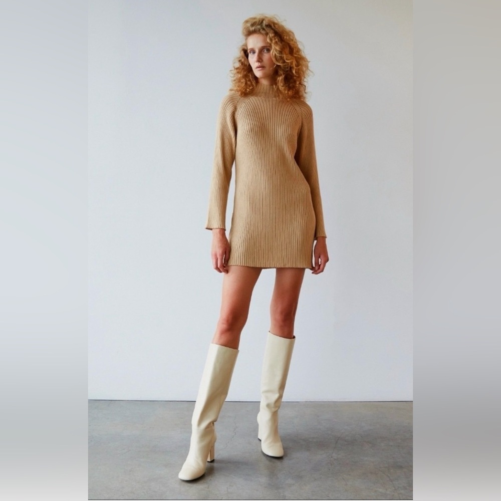 NWT ANNA QUAN Sadie Dress Chai Rib Knit‎ Bodycon Neutral Minimalist AU 12 US 8